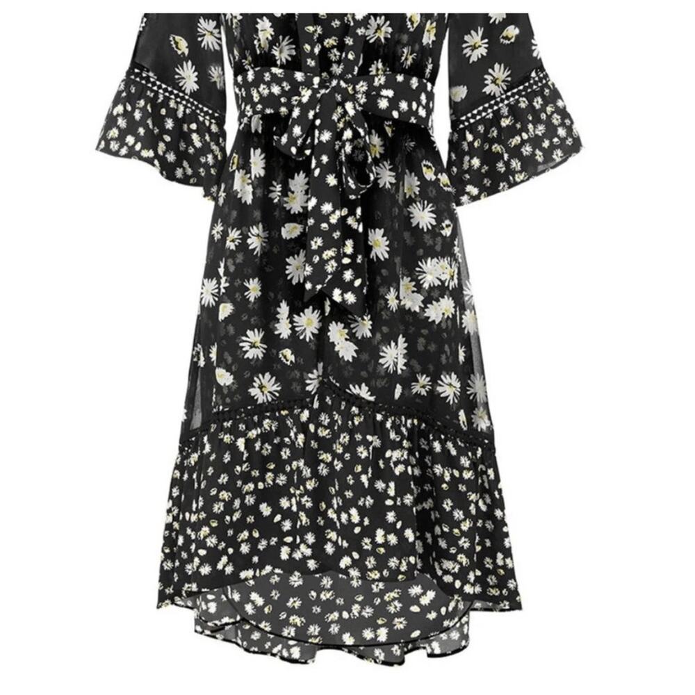 CAbi Daisy Print 2 Piece Chiffon Dress/Duster Wrap Black & White Sz L COTTAGE - Picture 8 of 16